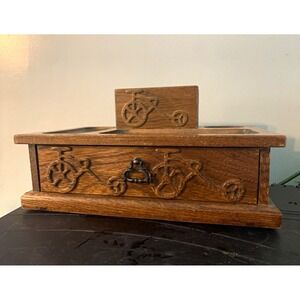 RARE Vintage Pat Yoshikawa Wooden Organizer Hand Carved Valet Box Dresser Bike
